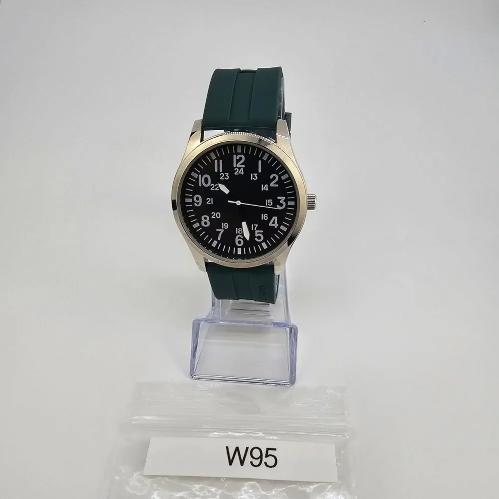 Men's Field Watch 42MM Gray Case Black Dial Dark‎ Green Plastic Band Straps